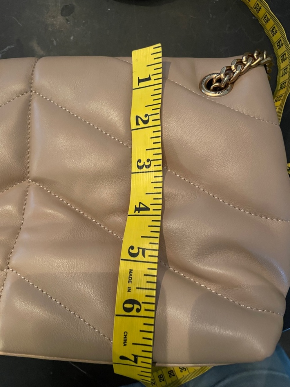 Quilted Shoulder Bag with Gold Chain Strap - Taupe - Picture 8 of 9